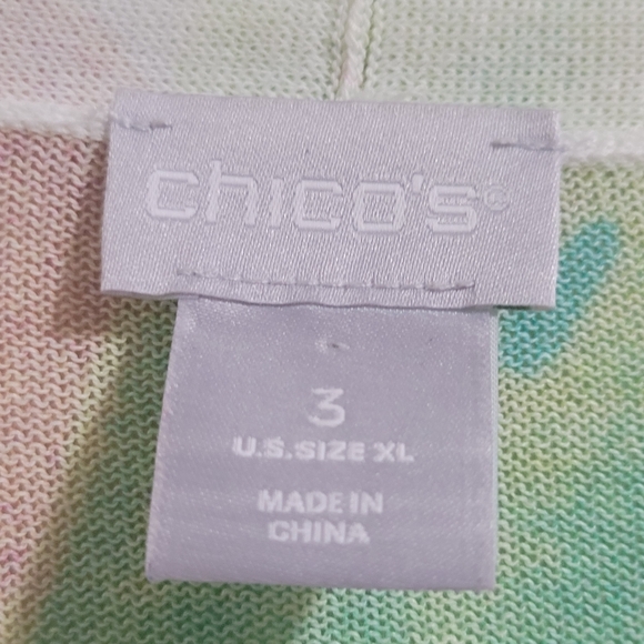 Chico's Knit Tropical Long Duster Cover-up Size XL (Chico's 3) Ruched Sleeve - Picture 9 of 10